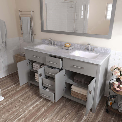 Caroline 60" Double Bath Vanity in Gray with White Marble Top and Square Sinks