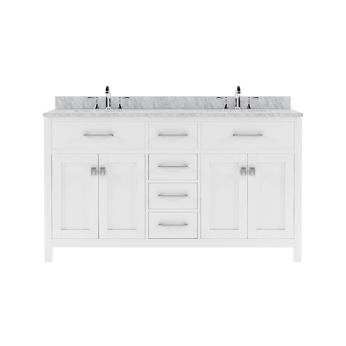 Caroline 60" Double Bath Vanity in White with White Marble Top and Square Sinks