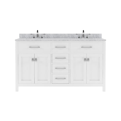 Caroline 60" Double Bath Vanity in White with White Marble Top and Square Sinks