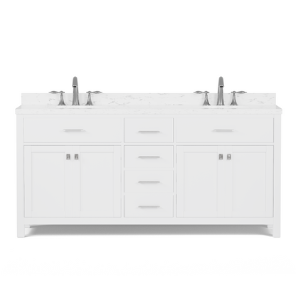 Caroline 72" Double Bath Vanity in White with Cultured Marble Quartz Top and Round Sinks