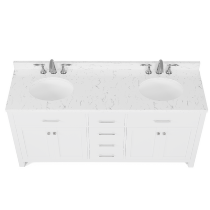 Caroline 72" Double Bath Vanity in White with Cultured Marble Quartz Top and Round Sinks