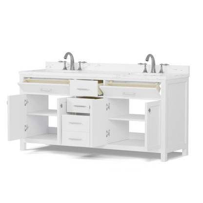 Caroline 72" Double Bath Vanity in White with Cultured Marble Quartz Top and Round Sinks