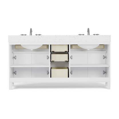 Caroline 72" Double Bath Vanity in White with Cultured Marble Quartz Top and Round Sinks