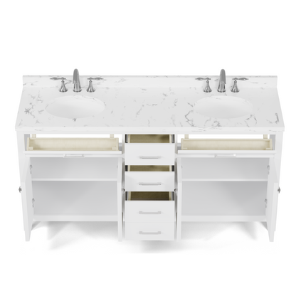 Caroline 72" Double Bath Vanity in White with Cultured Marble Quartz Top and Round Sinks
