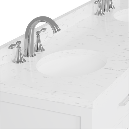 Caroline 72" Double Bath Vanity in White with Cultured Marble Quartz Top and Round Sinks