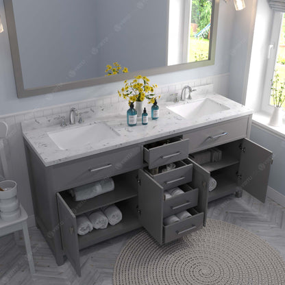 Caroline 72" Double Bath Vanity in Gray with Cultured Marble Quartz Top and Square Sinks