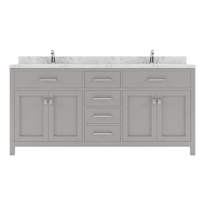 Caroline 72" Double Bath Vanity in Gray with Cultured Marble Quartz Top and Square Sinks