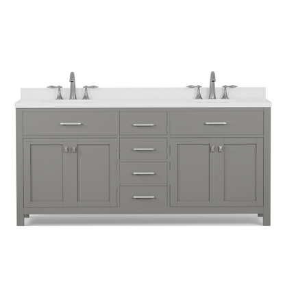 Caroline 72" Double Bath Vanity in Gray with White Quartz Top and Round Sinks