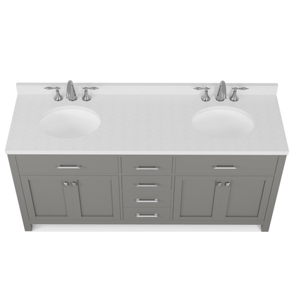 Caroline 72" Double Bath Vanity in Gray with White Quartz Top and Round Sinks