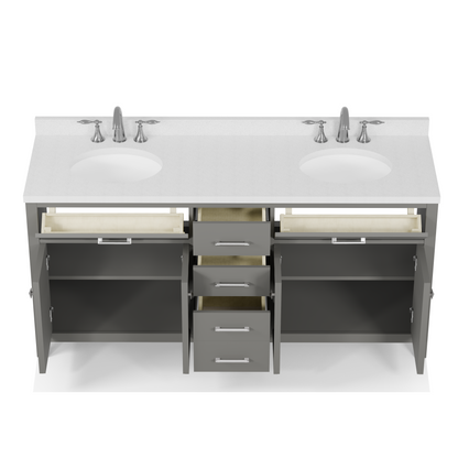 Caroline 72" Double Bath Vanity in Gray with White Quartz Top and Round Sinks