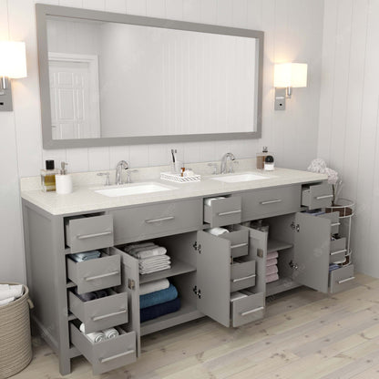 Caroline Parkway 78" Double Bath Vanity in Gray with White Quartz Top and Square Sinks