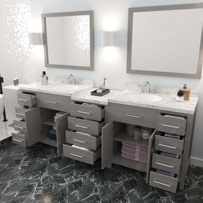 Caroline Parkway 93" Double Bath Vanity in Gray with Cultured Marble Quartz Top and Round Sinks