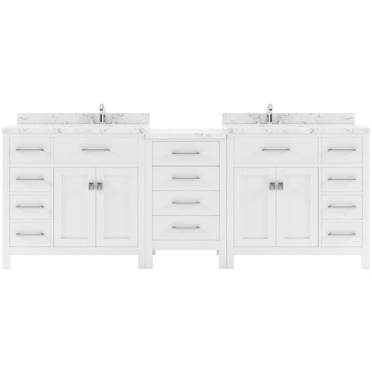 Caroline Parkway 93" Double Bath Vanity in White with Cultured Marble Quartz Top and Round Sinks