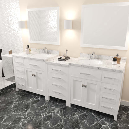Caroline Parkway 93" Double Bath Vanity in White with Cultured Marble Quartz Top and Round Sinks