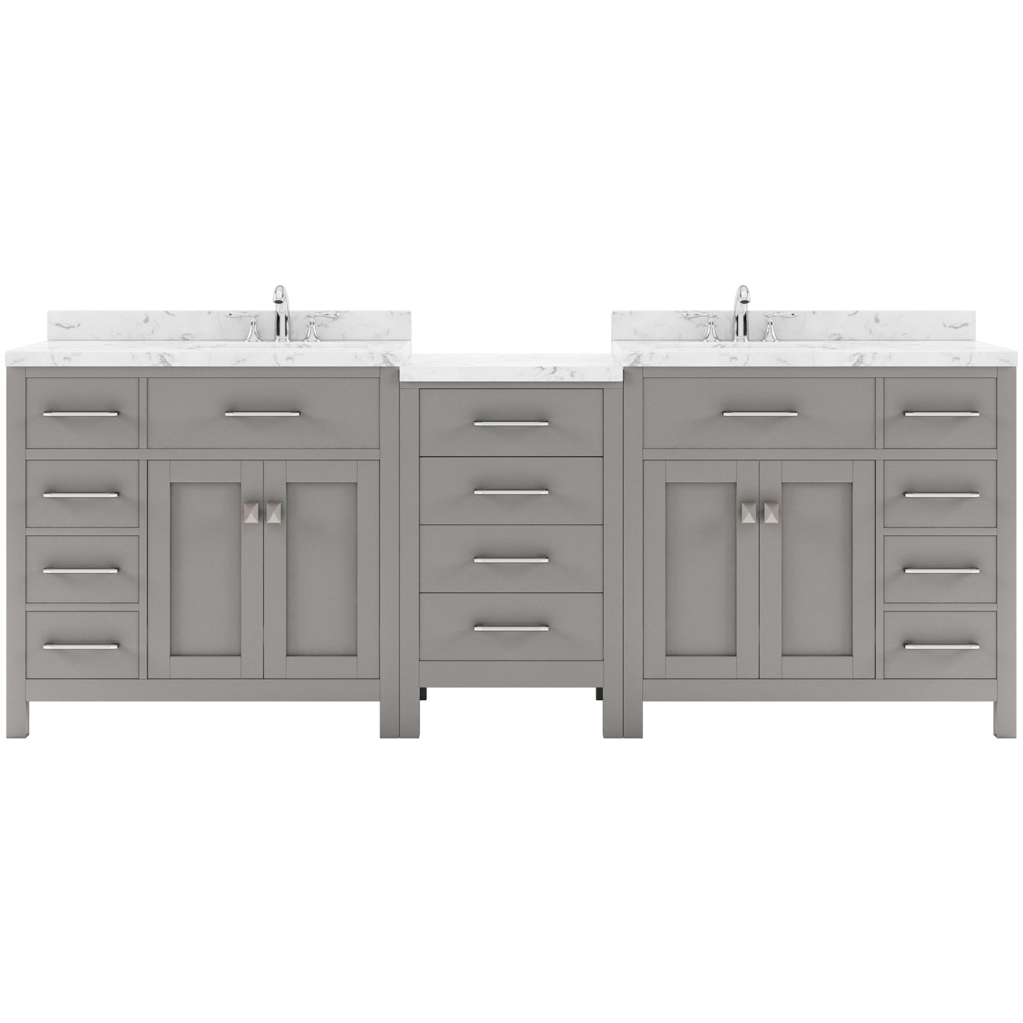 Caroline Parkway 93" Double Bath Vanity in Gray with Cultured Marble Quartz Top and Square Sinks