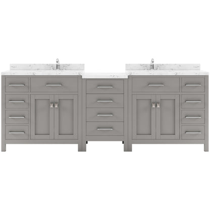 Caroline Parkway 93" Double Bath Vanity in Gray with Cultured Marble Quartz Top and Square Sinks
