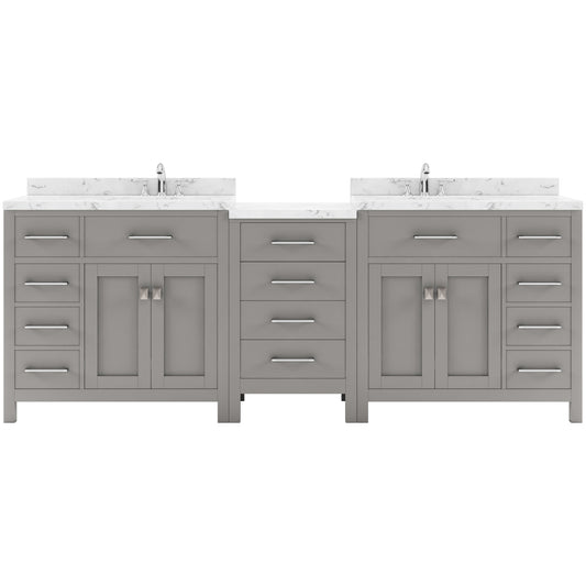 Caroline Parkway 93" Double Bath Vanity in Gray with Cultured Marble Quartz Top and Square Sinks