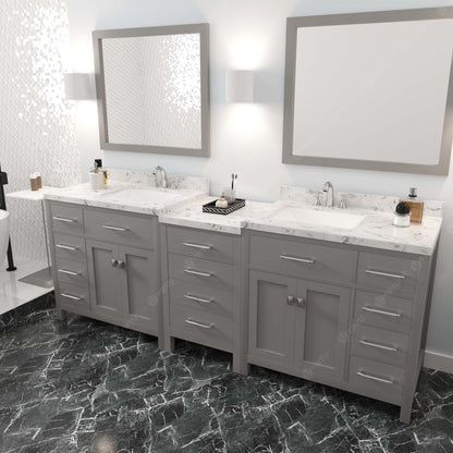 Caroline Parkway 93" Double Bath Vanity in Gray with Cultured Marble Quartz Top and Square Sinks