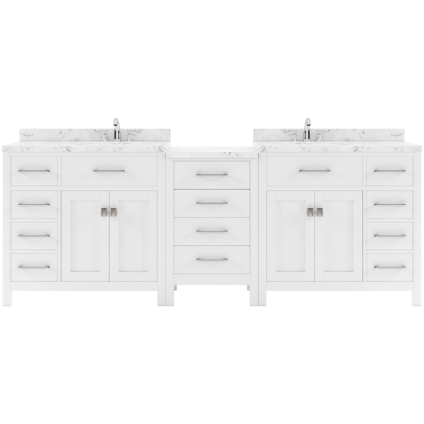 Caroline Parkway 93" Double Bath Vanity in White with Cultured Marble Quartz Top and Square Sinks