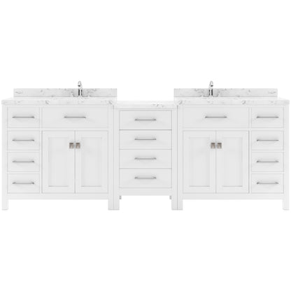 Caroline Parkway 93" Double Bath Vanity in White with Cultured Marble Quartz Top and Square Sinks