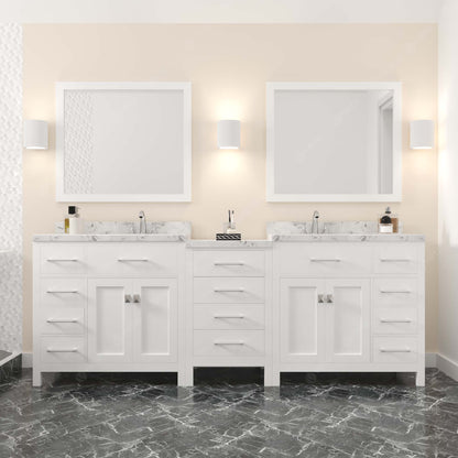 Caroline Parkway 93" Double Bath Vanity in White with Cultured Marble Quartz Top and Square Sinks
