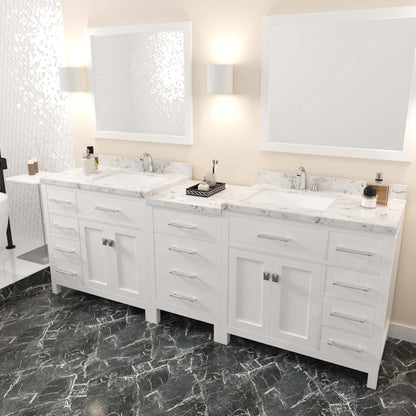 Caroline Parkway 93" Double Bath Vanity in White with Cultured Marble Quartz Top and Square Sinks