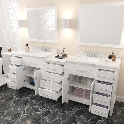 Caroline Parkway 93" Double Bath Vanity in White with Cultured Marble Quartz Top and Square Sinks