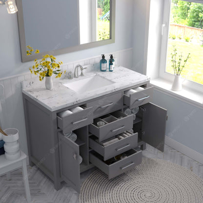Caroline 48" Single Bath Vanity in Gray with Cultured Marble Quartz Top and Square Sink