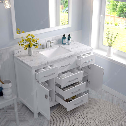 Caroline 48" Single Bath Vanity in White with Cultured Marble Quartz Top and Square Sink