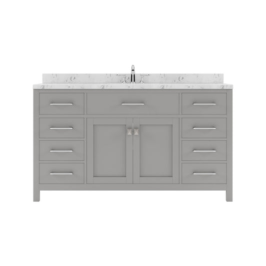Caroline 60" Single Bath Vanity in Gray with Cultured Marble Quartz Top and Square Sink