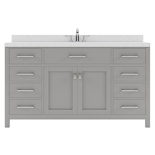 Caroline 60" Single Bath Vanity in Gray with White Quartz Top and Round Sink