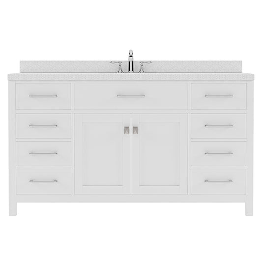 Caroline 60" Single Bath Vanity in White with White Quartz Top and Square Sink