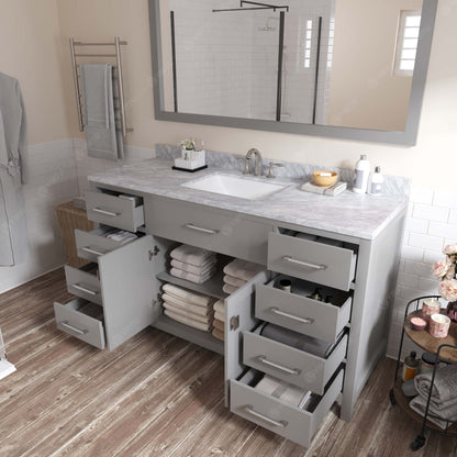Caroline 60" Single Bath Vanity in Gray with White Marble Top and Square Sink