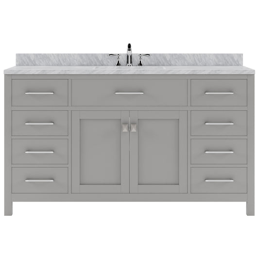 Caroline 60" Single Bath Vanity in Gray with White Marble Top and Square Sink