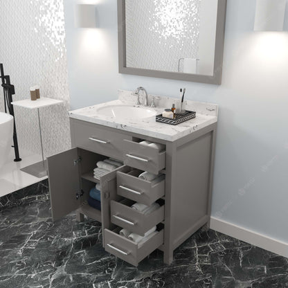 Caroline Parkway 36" Right Single Bath Vanity in Gray with Cultured Marble Quartz Top and Round Sink