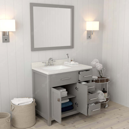 Caroline Parkway 36" Right Single Bath Vanity in Gray with White Quartz Top and Square Sink