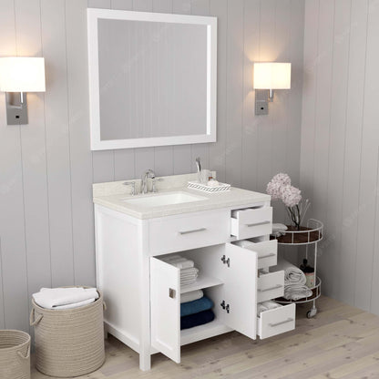 Caroline Parkway 36" Right Single Bath Vanity in White with White Quartz Top and Square Sink
