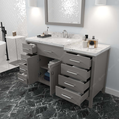 Caroline Parkway 57" Left Single Bath Vanity in Gray with Cultured Marble Quartz Top and Round Sink