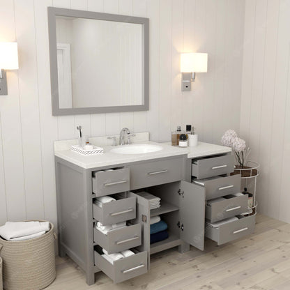 Caroline Parkway 57" Left Single Bath Vanity in Gray with White Quartz Top and Round Sink
