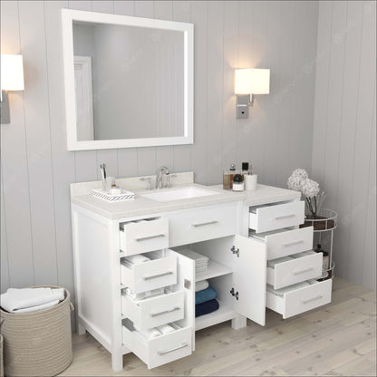 Caroline Parkway 57" Left Single Bath Vanity in White with White Quartz Top and Square Sink