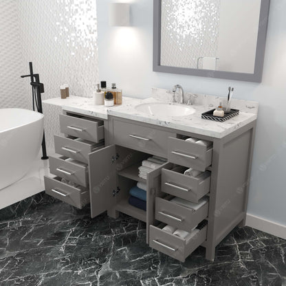 Caroline Parkway 57" Right Single Bath Vanity in Gray with Cultured Marble Quartz Top and Round Sink