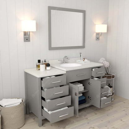 Caroline Parkway 57" Right Single Bath Vanity in Gray with White Quartz Top and Round Sink
