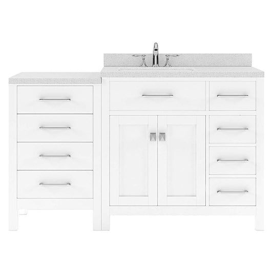 Caroline Parkway 57" Right Single Bath Vanity in White with White Quartz Top and Round Sink