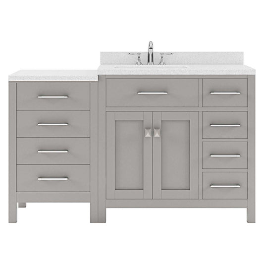 Caroline Parkway 57" Right Single Bath Vanity in Gray with White Quartz Top and Square Sink
