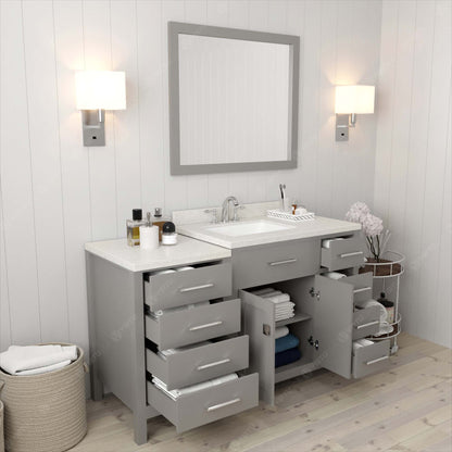 Caroline Parkway 57" Right Single Bath Vanity in Gray with White Quartz Top and Square Sink