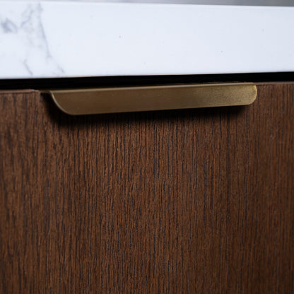 Kathryn 72" Double Vanity with Square Sinks and Statuario Venato Marble Quartz Top in Dark Oak