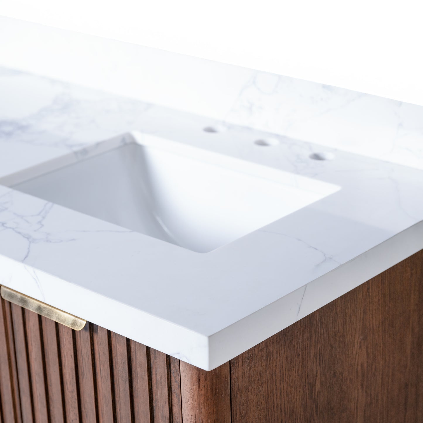 Kathryn 72" Double Vanity with Square Sinks and Statuario Venato Marble Quartz Top in Dark Oak