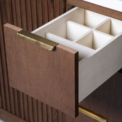 Kathryn 60" Double Vanity Cabinet with Square Sinks and Statuario Venato Marble Quartz Top in Dark Oak