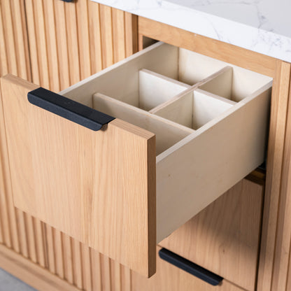 Kathryn 60" Double Vanity Cabinet with Square Sinks and Statuario Venato Marble Quartz Top in Light Oak
