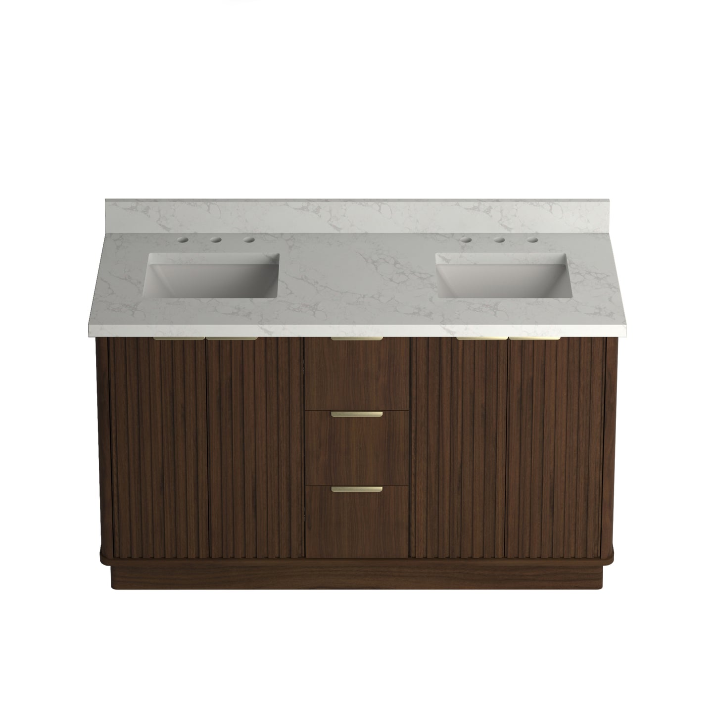 Kathryn 60" Double Vanity Cabinet with Square Sinks and Statuario Venato Marble Quartz Top in Dark Oak